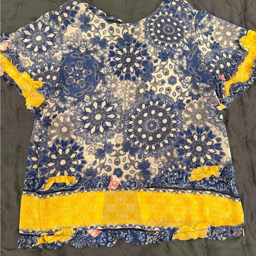 Misa Los Angeles Blue and Yellow Floral Blouse